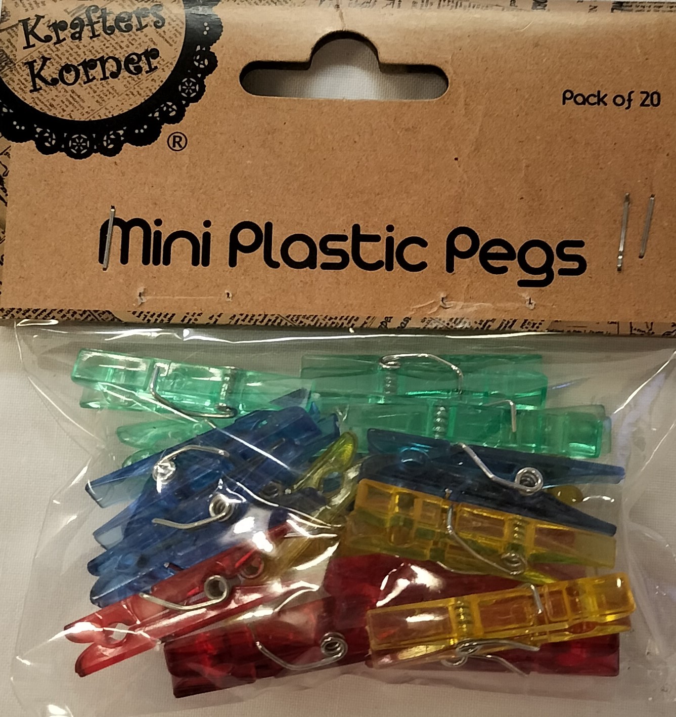 Mini Craft Plastic Pegs Mixed Colours Pk20 (Bl,G,R,Y) KK